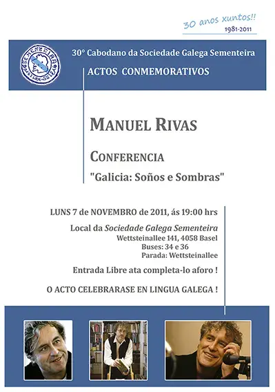 Cartel da conferencia de Manuel Rivas 2011